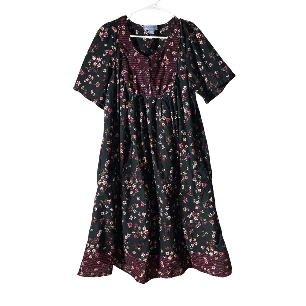 Only Necessities Womens Cottagecore Floral Cotton Maxi Dress Black Pink 14/16 M - Picture 4 of 7